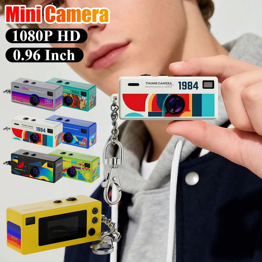 Retro Portachiavi Thumb Camera Mini Action Cameras da 0,96 pollici Videoregistratore HD 1080P Flash incorporato Piccola videocamera Fotocamera digitale