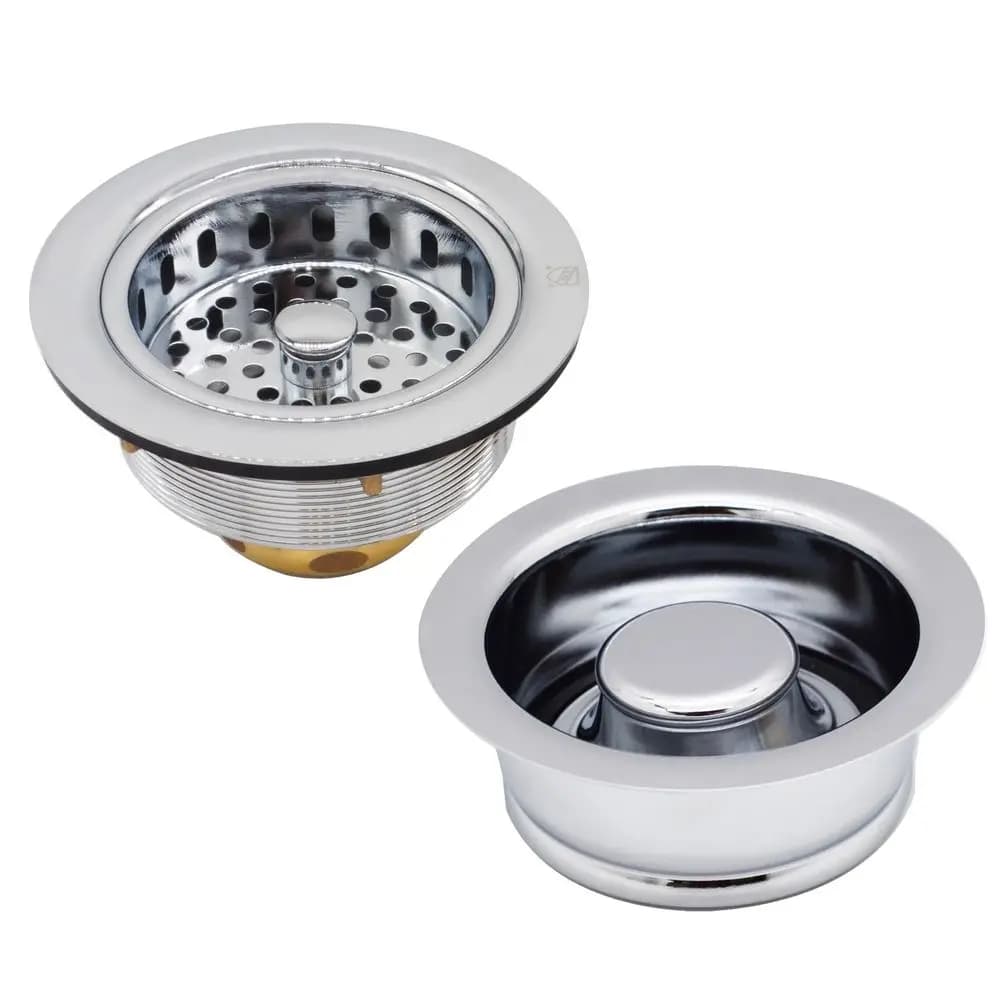 A216526 41 4 OD Set di scarico con cestello collettore grande per cucina, stile a palo, con flangia per smaltimento rifiuti e tappo, cromo lucido