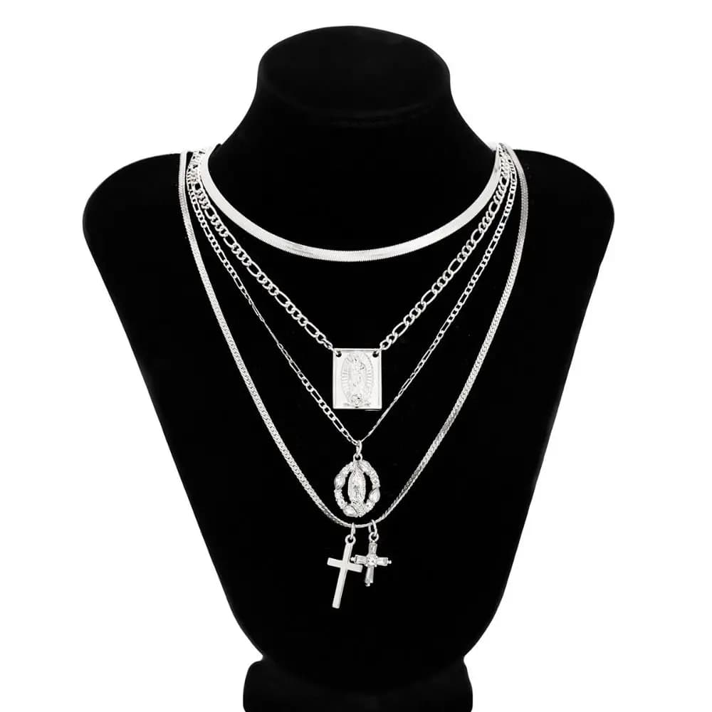 Collana Unica con Fiocco e Perline, Collana Punk con Ciondolo Multistrato in Cristallo, Girocollo, Gioielli per il Collo, Collana in Metallo Y2K per Feste