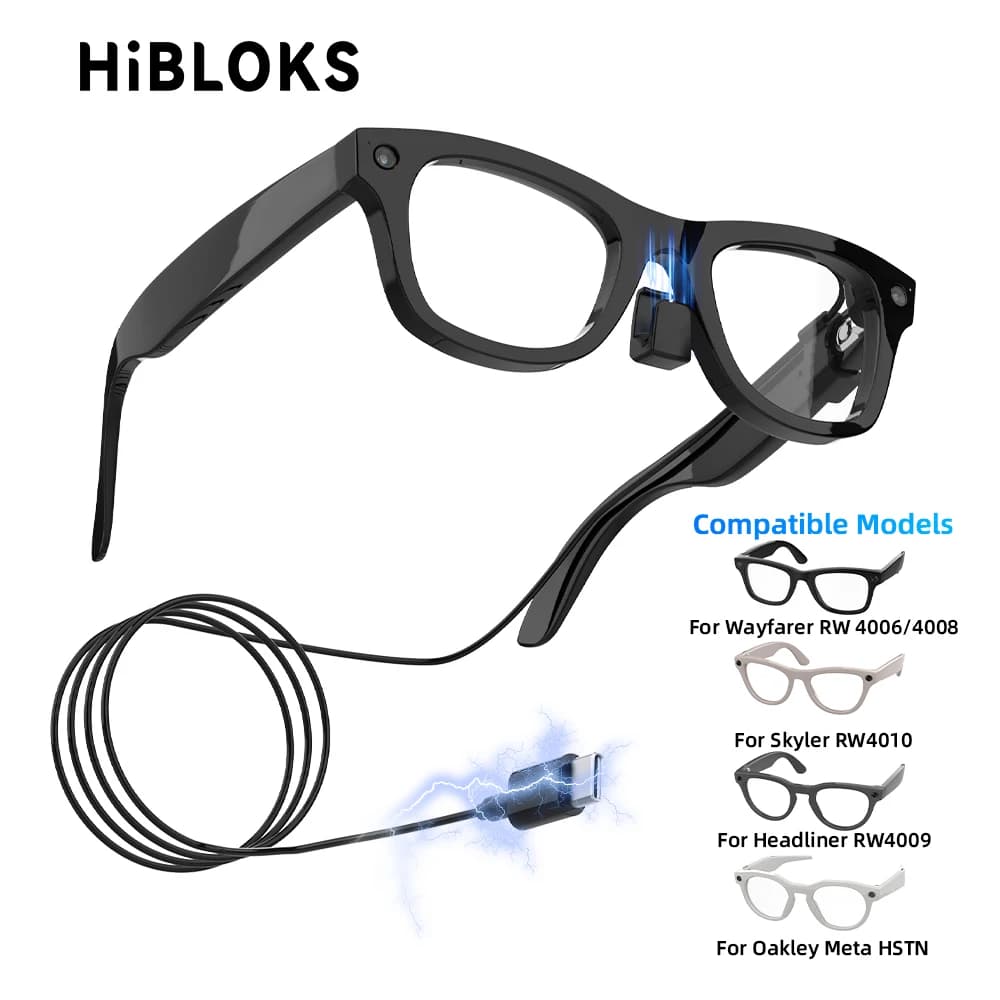 HIBLOKS Portable fast charging cable for Ray-Ban Meta Wayfarer/Skyler/Headliner and Oakley Meta HSTN Smart Glasses USB-C 1.2M