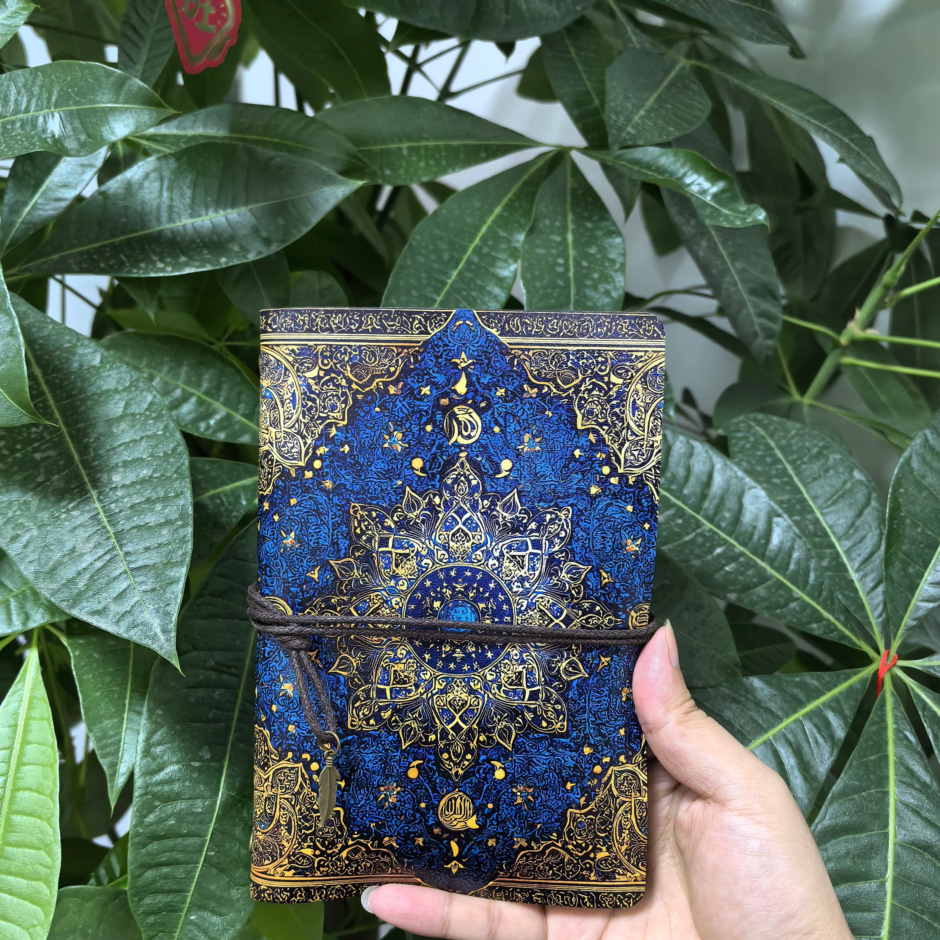 Vintage Blue Mandala Travel Journal A6, PU Leather Bound Notebook with String Closure, Bohemian Floral Diary for Women, Unique S