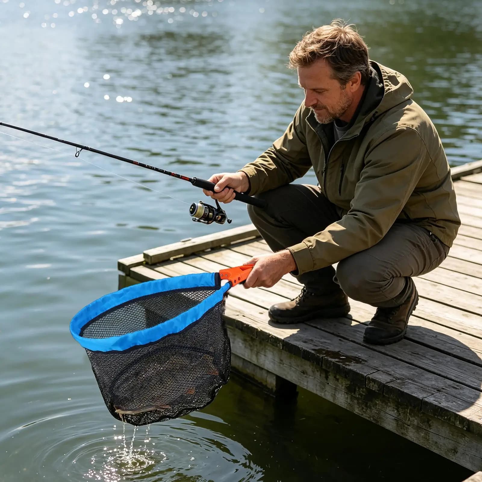 Fly Fishing Landing Net Portable Angling Mesh Equipment Outdoor Landing Net for Hiking Kayak Boat Lake Saltwater Trout Bass
