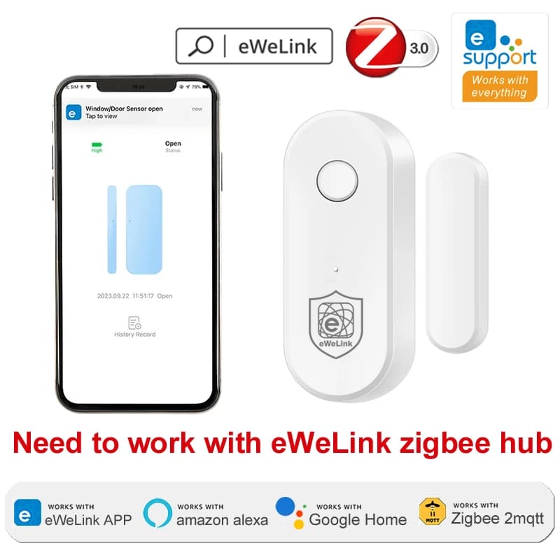 EWeLink Zigbee Sensore per porte e finestre Rilevatore di porte aperte e chiuse Sicurezza Anti-intrusione Funziona con Gateway Alexa Alice Zigbee 3.0