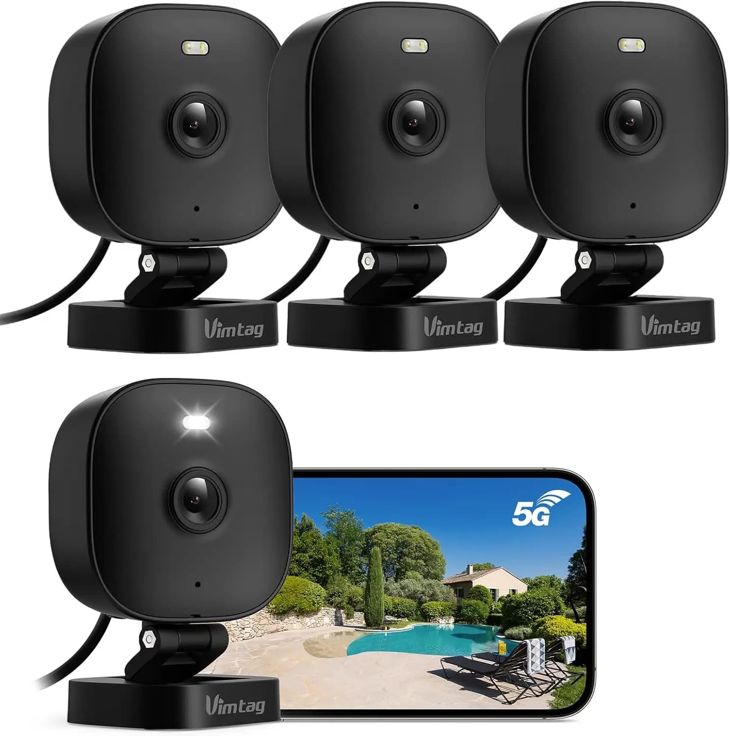 Set di 4 Telecamere di Sicurezza 2.5K con Visione Notturna a Colori, Rilevamento AI delle Persone, Faretto/Sirena, Impermeabili IP66, Compatibili con Alexa