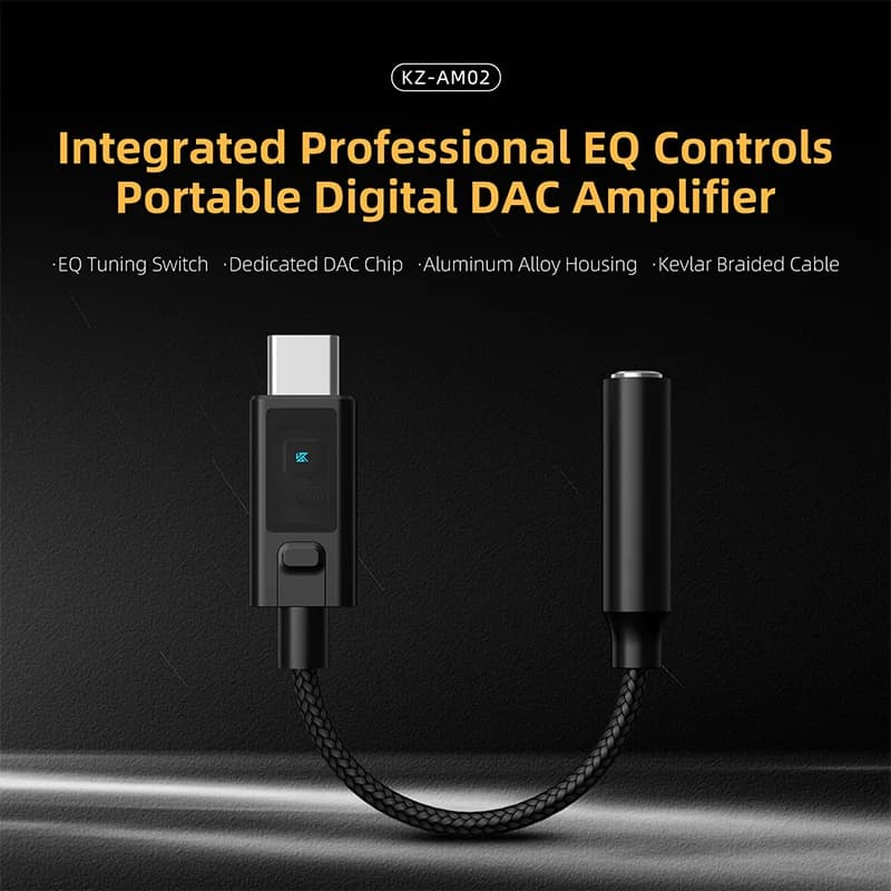 KZ AM02 TYPE-C A 3.5 con Funzione di Regolazione Audio di Livello Professionale e Amplificatore per Cuffie con Decodifica Digitale Portatile