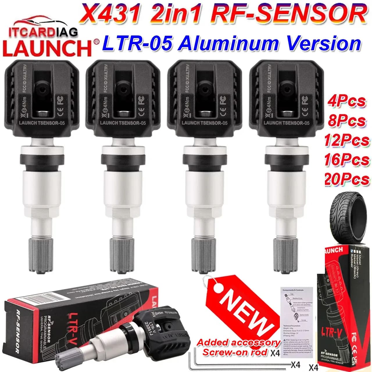 LANCIO X431 LTR-05 Sensore RF 2in1 315 MHz/433 MHz LTR-V Sensore in alluminio TPMS Strumenti di riparazione pneumatici Scanner TSGUN Tester di pressione pneumatici