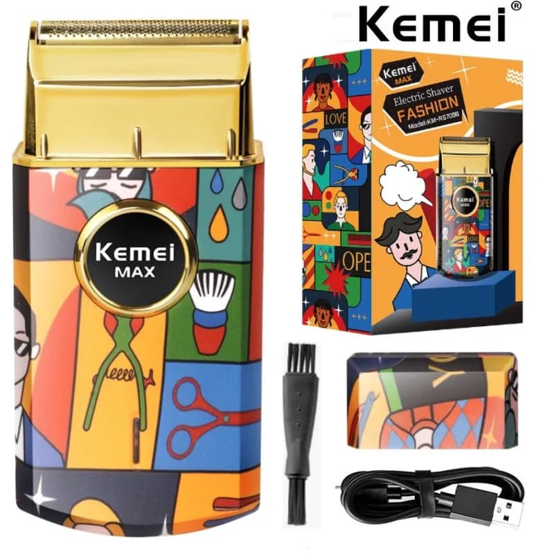 Kemei Titanium Double Lamina Razor Professional Finishing Tool for Barber Alternative Electric Razor with Pattern Random Graffiti