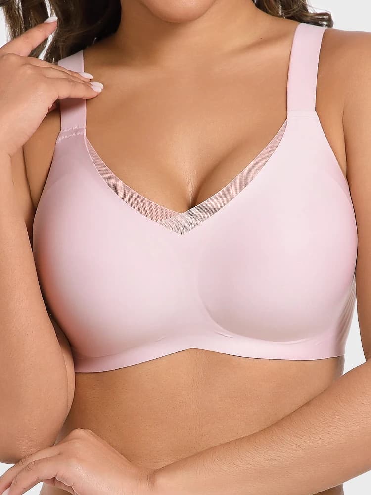 Reggiseno push up a copertura totale con scollo a V in rete senza fili senza cuciture, supporto morbido per minimizzare la biancheria intima 7847