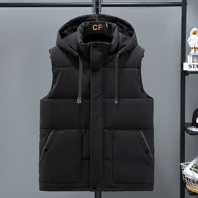 Men's Thickened down Cotton Vest Warm Fashionable Korean Style Autumn Winter New Arrival Jacket Removable Hat Polyester Fiber