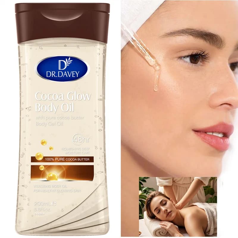 Olio Corpo al Cacao DR.DAVEY 200ml, Olio Essenziale per la Cura della Pelle, Idratante Adatto per Tutte le Stagioni, per Corpo, Viso, Mani