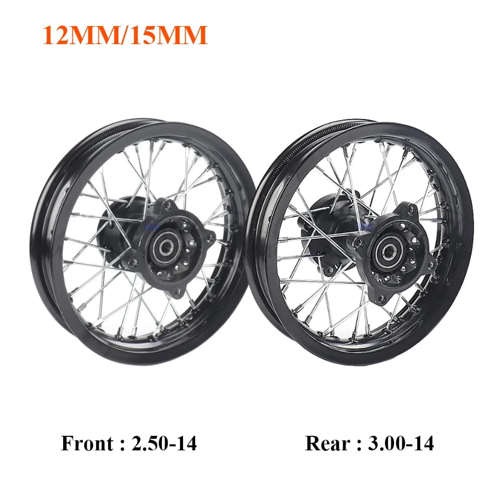 M12/M15 14 "pollici ruota anteriore posteriore 2.50-14" 3.00-14 "cerchio in lega per KAYO BSE Apollo Xmotos Racing Supermoto Dirt Pit bike Off Road