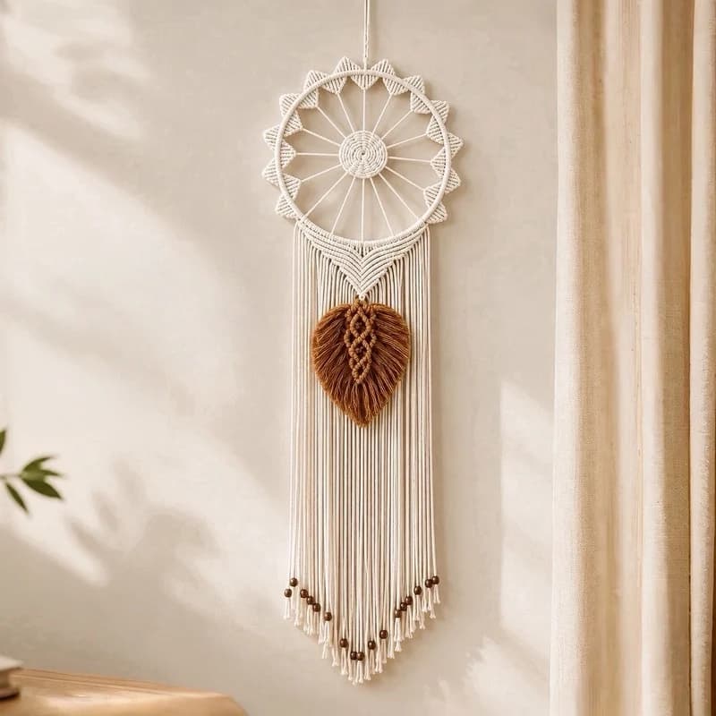 Sun Wheel Nordic Style Handmade Dream Catcher Net Knot Cotton Handmade Weaving Tapestry, Wall Pendant Decoration.