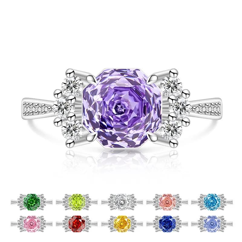 Anello da Donna in Argento Sterling 925 con Diamante ad Alto Contenuto di Carbonio Taglio Rosa, Design Dolce e Lussuoso