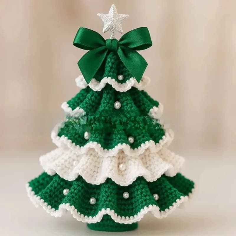 Kit per Albero di Natale all'Uncinetto per Principianti - Set Artigianale Fai-da-Te, Include Filato, Uncinetto, Perline, Decorazioni Festive