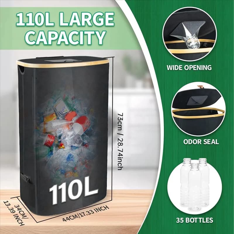 ABVA-110L Contenitore per riciclaggio per cucina interna domestica con 2 borse interne riutilizzabili rimovibili per bottiglie Lattine Scatole in plastica di vetro