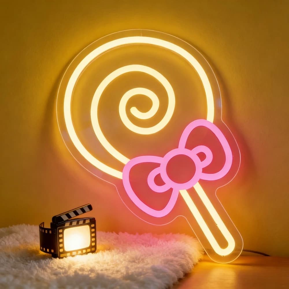 Insegna Luminosa a LED a Forma di Lecca-lecca, Decorazione da Parete per Camerette, Stanze dei Bambini, Feste, Matrimoni, Compleanni, Regali Dolci