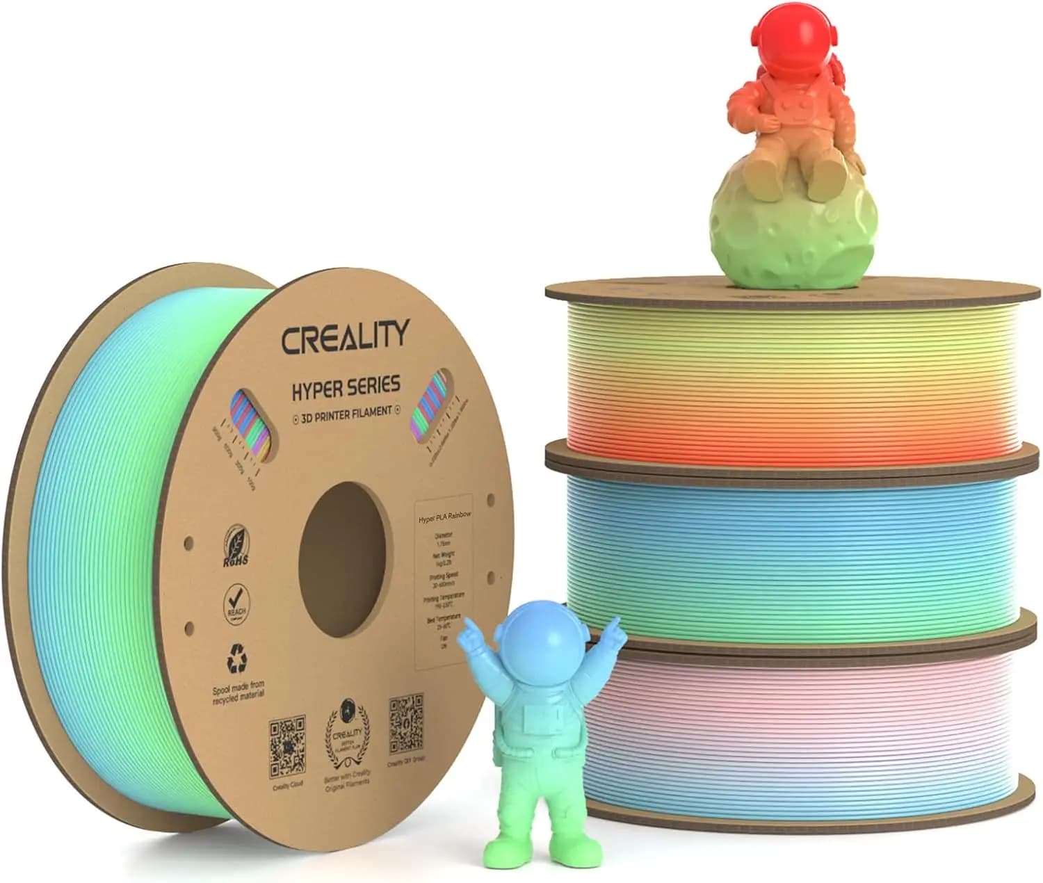 High Speed PLA Filament 1.75mm, 30-300mm/s, +/-0.02mm Accuracy, 4x1kg Spools Rainbow