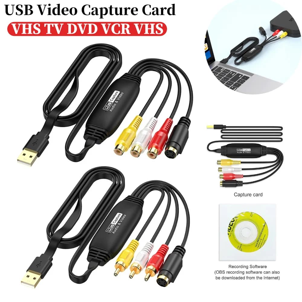 Scheda di acquisizione video USB, convertitore audio/video da VHS/VCR/TV/DVD, adattatore USB a AV per PC