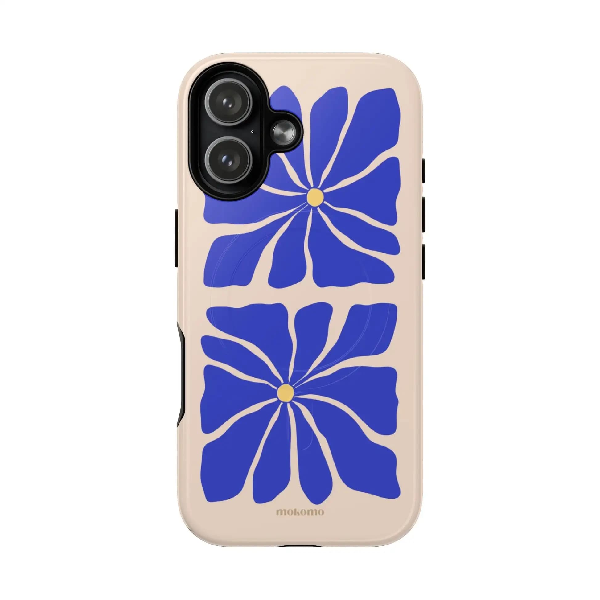 Phone Case for iPhone 17 16 15 14 13 12 11 Pro Max Air Plus Luxury Magnetic Double-layer Back Cover Cobalt Blue Floral Tile