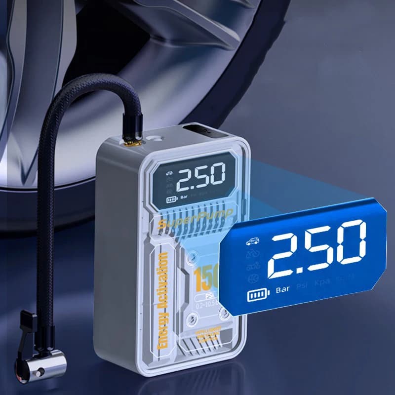 Pompa Elettrica per Gonfiaggio, Mini Compressore d'Aria Portatile con Display Digitale per Auto, Moto, Bici e Palloni
