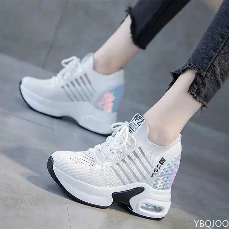 Sneakers da donna primavera scarpe Casual con paillettes donna Platform Heels zeppe altezza crescente 2022 scarpe vulcanizzate da donna lavorate a maglia