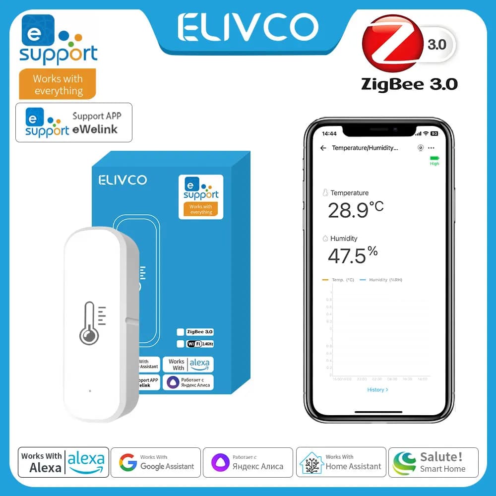eWeLink ZigBee Temperature Humidity Sensor Smart Home Internal Hygrometer Controller Monitoring Support Alexa Google Assistant