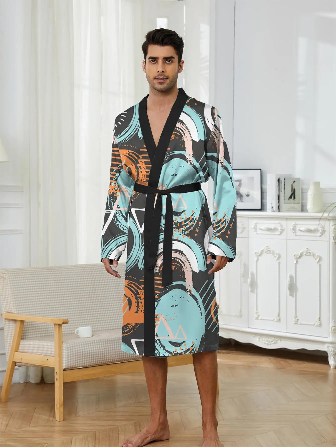1pcs Men's Robes 2026 Spring/Summer Men's bathrobe Sleepwear Bathrobe man Graphic Robe man 3D Printed robe Breathable