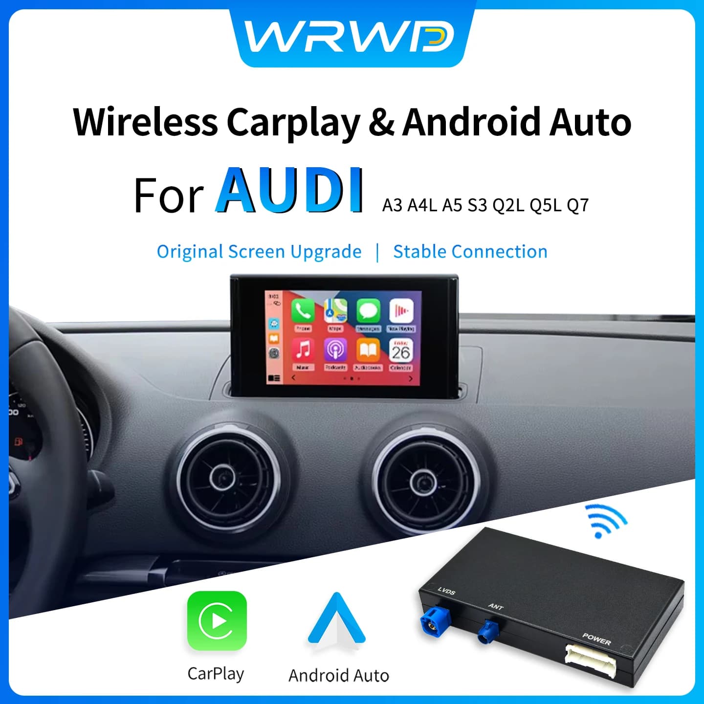 Interfaccia Wireless Carplay Android Auto per Audi A3 A4 A5 Q2 Q5L Q7 2013-2018, Installazione Senza Perdite, Modulo Car Play con Telecamera Posteriore