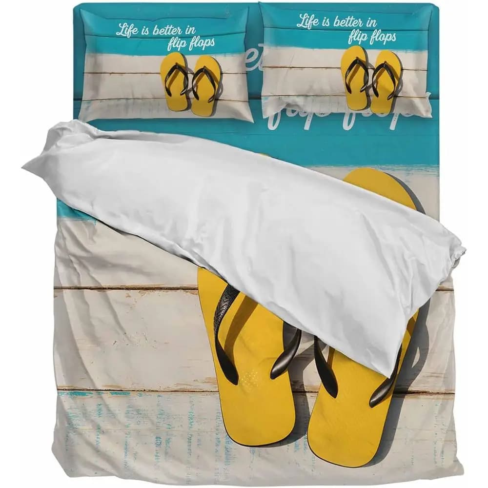 Set Biancheria da Letto 4 Pezzi, Copripiumino California King Size, Motivo Spiaggia Estiva Teal e Venature del Legno, Lenzuola e Copripiumino