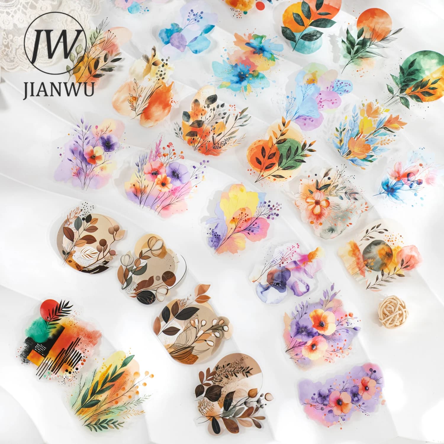 JIANWU Foggy Flower Stem Series Vintage Acquerello Fiore Paesaggio Materiale Collage PET Adesivo Creativo Diario fai da te Cancelleria