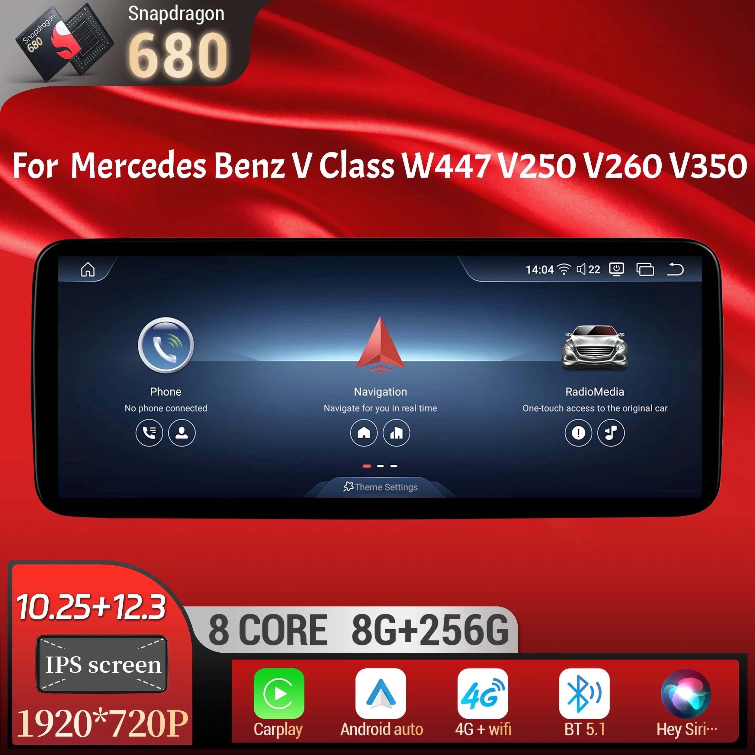 Autoradio Per Mercedes Benz Classe V W447 V250 V260 V350 Android 13 4G Wireless BT Carplay Snapdragon 680 Unità Principale Touch Screen