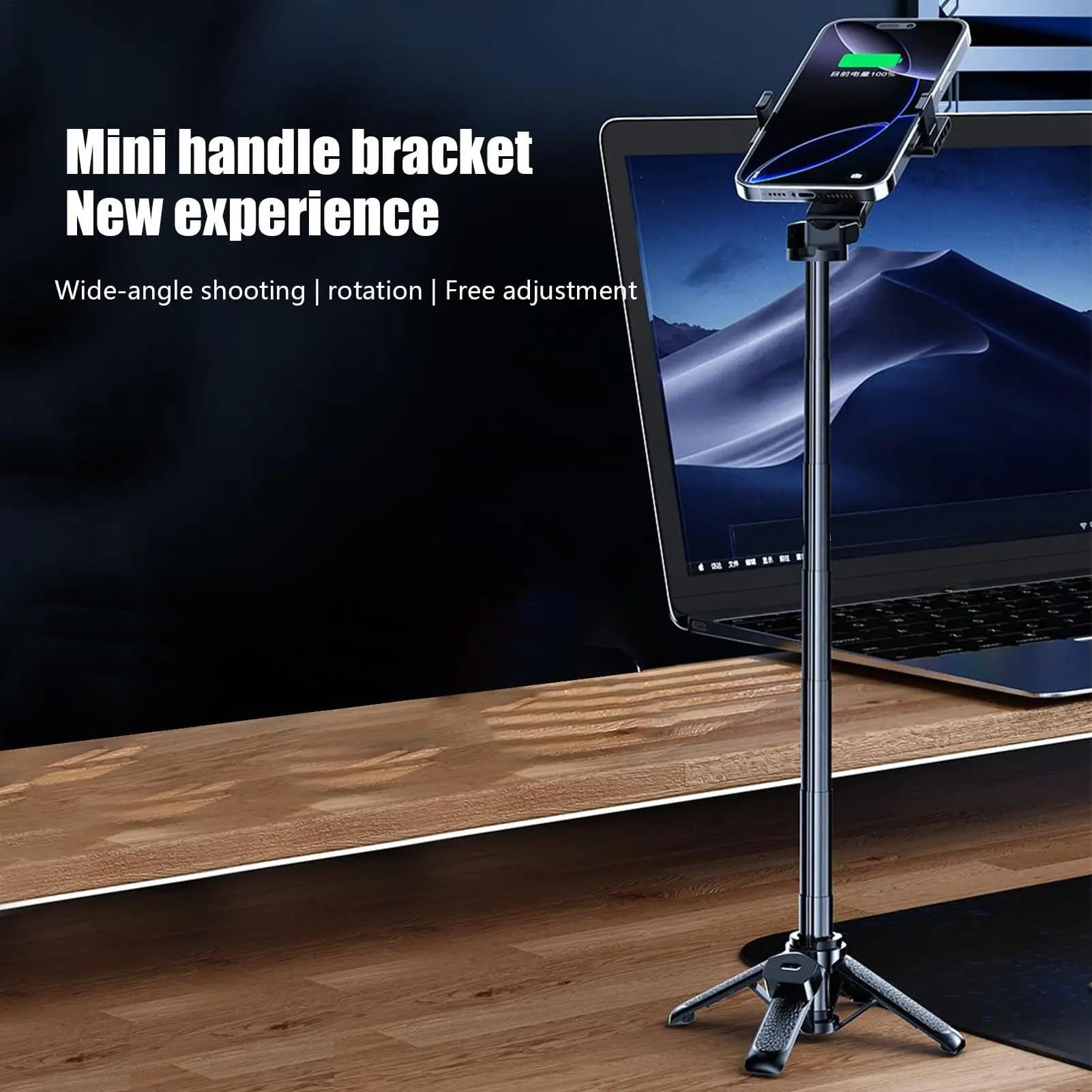 Supporto per telefono per la registrazione Supporto per treppiede per selfie da viaggio estensibile con telecomando wireless Rotazione a 360 gradi Fotocamera antiscivolo