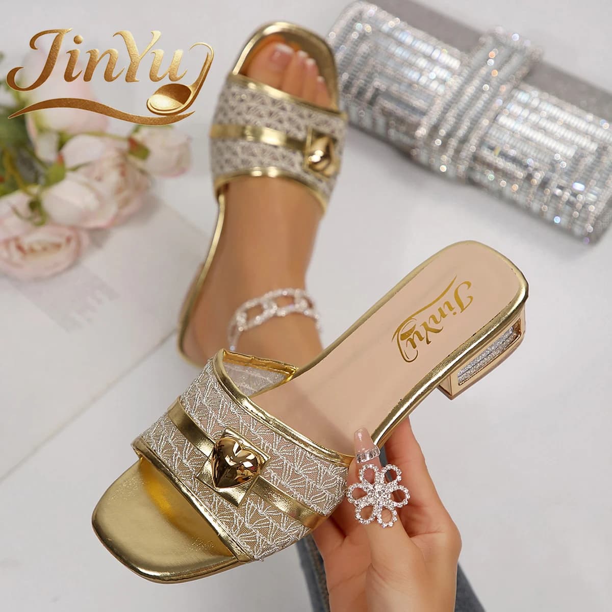 Women's Summer Outdoor Slides Low Heel (3.5cm) Open Toe Square Toe Breathable Lightweight Mesh Plastic Sole Heel Heeled Sandals