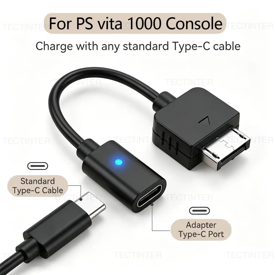 Cavo USB C per console PS Vita 1000, adattatore di ricarica tipo C con LED, cavo di alimentazione per accessori Playstation Vita 1000