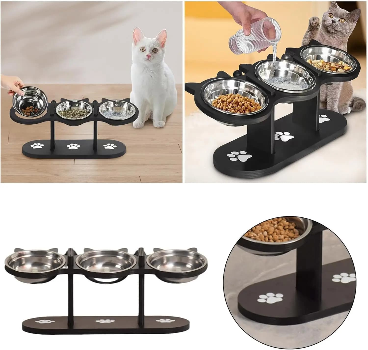 Ciotola Rialzata per Animali Domestici con Doppia Ciotola per Cibo e Acqua, Design Anti-Vomito per Cani e Gatti