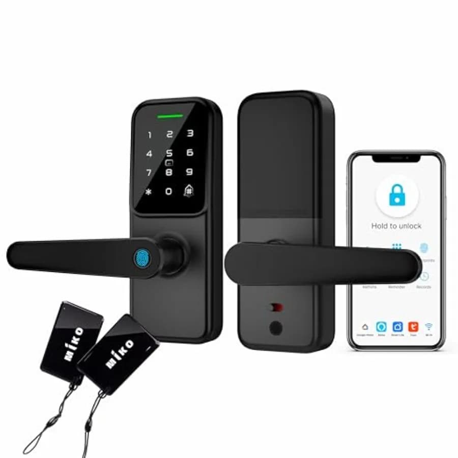 Front door, bedroom, office smart lever door lock with fingerprint, keypad, doorbell, FOB cards, WiFi, app control, auto-lock s