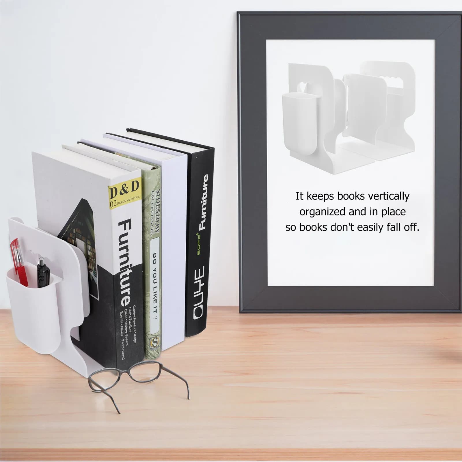 Set di 1 Sostegno per Libri Moderno e Scalabile, Organizzatore per Libri in Plastica Resistente per Casa, Ufficio, Biblioteca, Aula, Scrivania