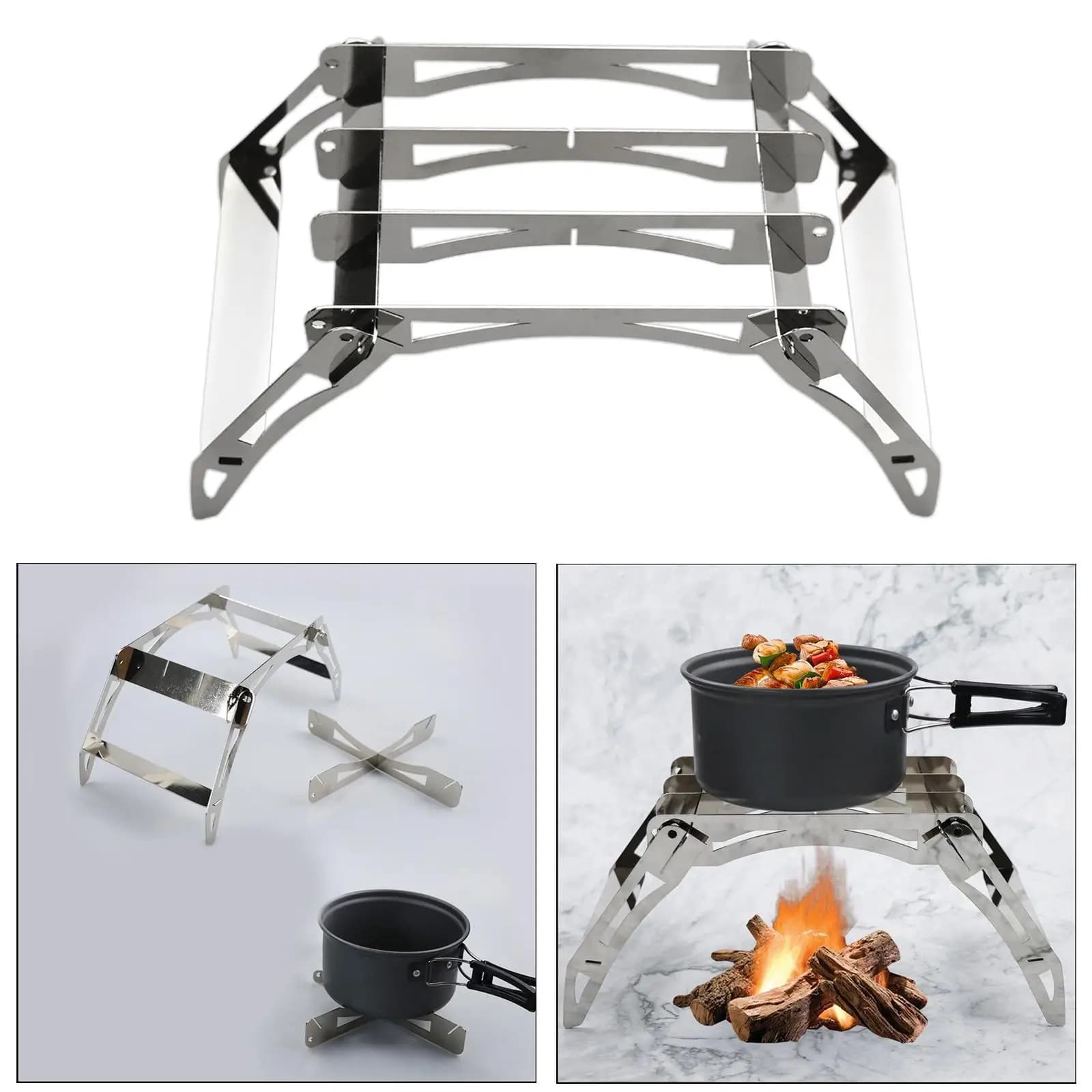 Portable Stainless Steel Stove Stand Rack Camping Pot Bracket Holder
