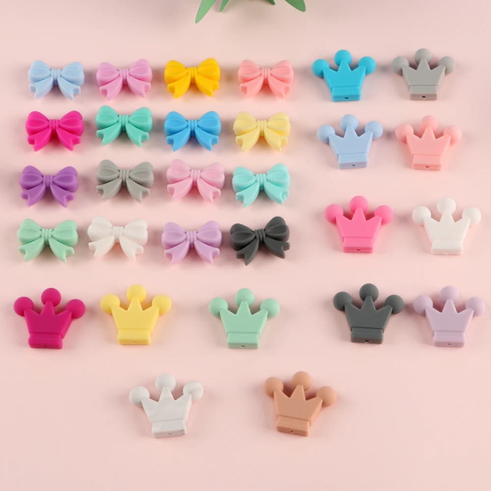 Kivioct 10 pcs Crown Bowknot Silicone Beads Papillon Beads For Creation of FAI Jewels by The Necklace Keychain Accessories