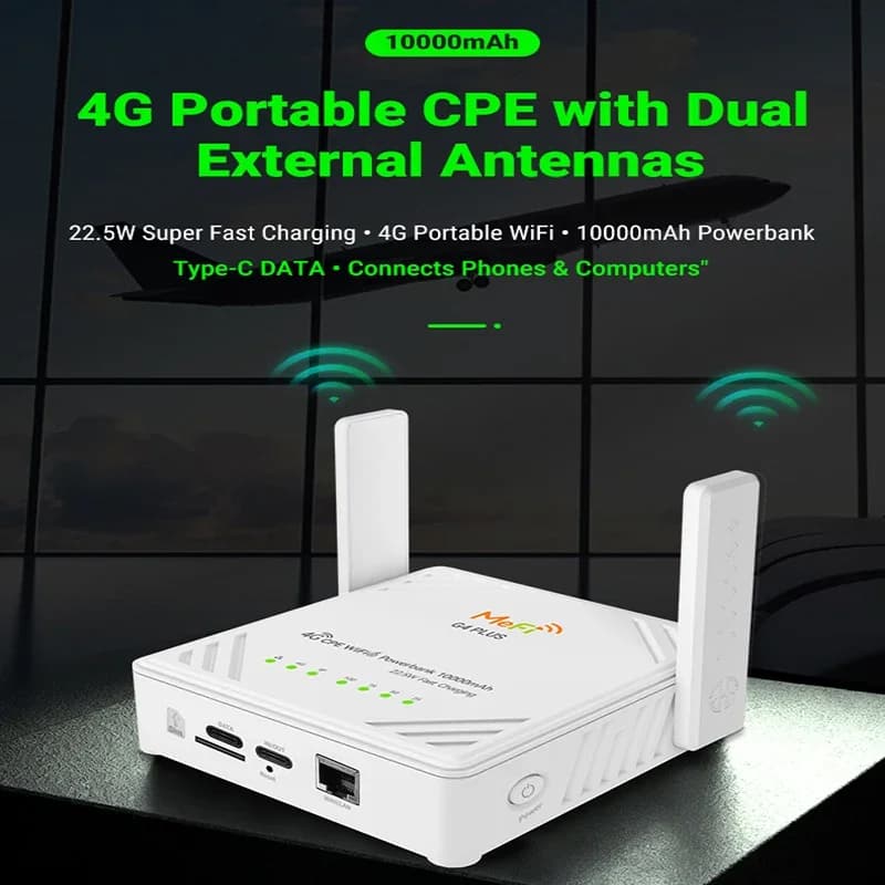 TIANJIE 4G WIFI Router Mobile SIM Card Modem LTE WIFI6 USB C Adapter Dongle with 10000mah Battery 22.5W Fast Charging Powerbank