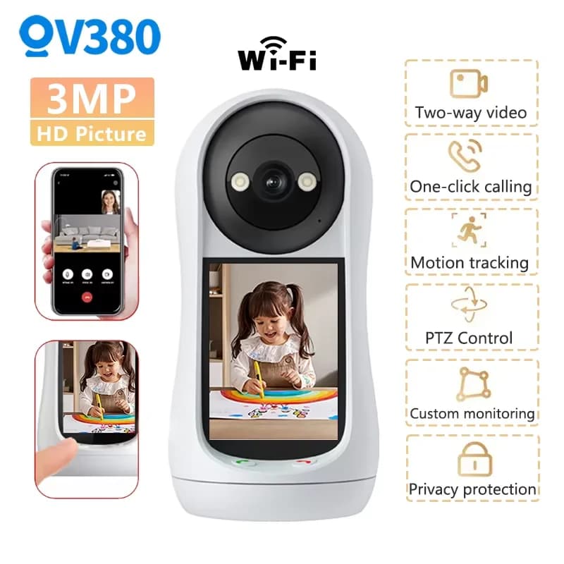 Telecamera WiFi PTZ da 4MP 2K per interni per baby monitor Rilevazione di pianto Videochiamata con un clic Telecamera di sorveglianza Protezione di sicurezza domestica