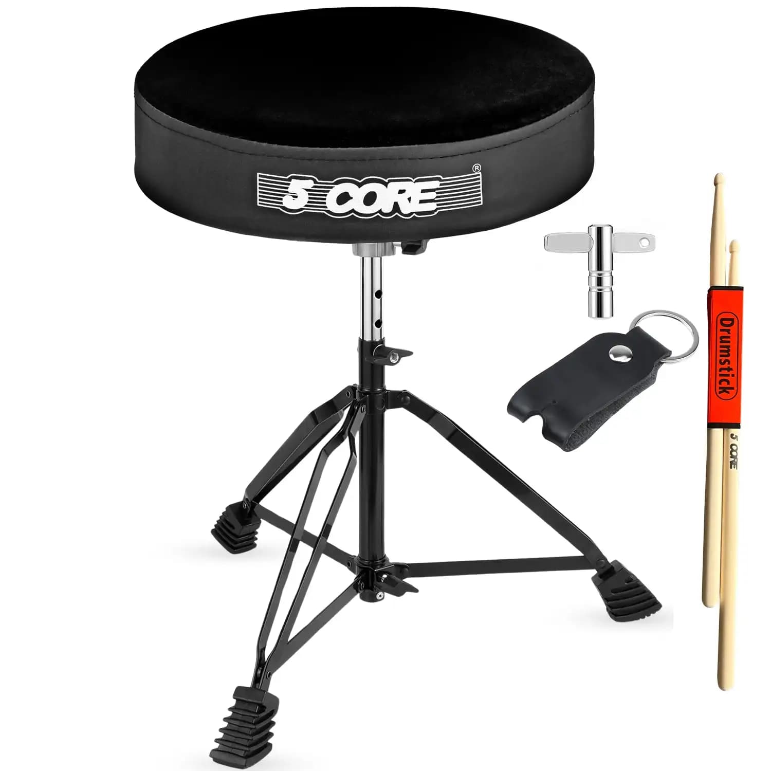 Trono per batteria a 5 nuclei, 3 pollici di spessore, imbottito, comodo sgabello per chitarra, sedia per batterista, sedile per musicista regolabile DS BLKCH VEL BLK