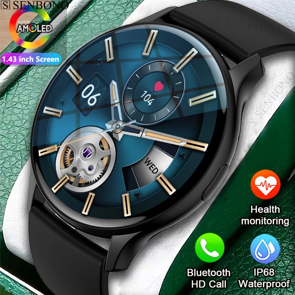 SENBONO orologio intelligente da uomo schermo AMOLED da 1.43 ''sempre sul Display IP68 impermeabile risposta sportiva/chiamata Smartwatch per donna uomo