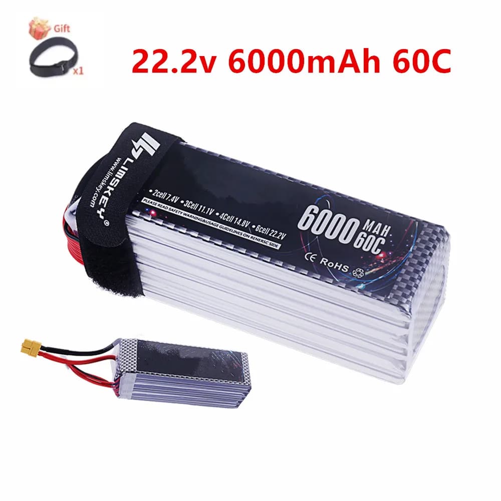 Batteria Lipo RC da 6000mAh 6S 22.2V 60C per Auto RC, Camion FPV, Elicottero, Batteria Ricaricabile con Connettore XT60 XT90