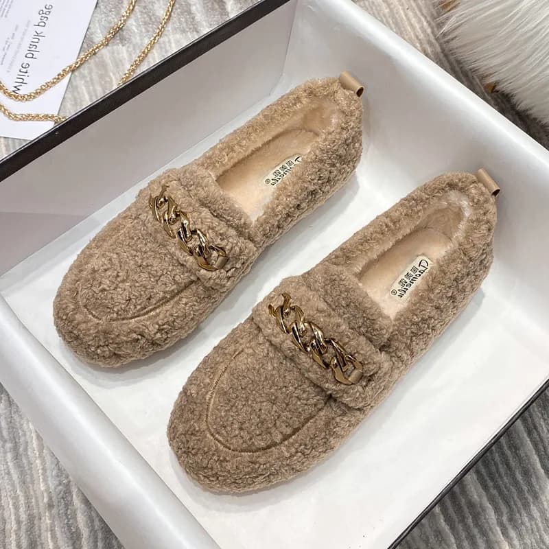 Taglie forti 33- 42 43 Scarpe invernali da donna per ragazza Scarpe basse in agnello di cashmere Fodera in peluche Mantieni caldi mocassini Slip on