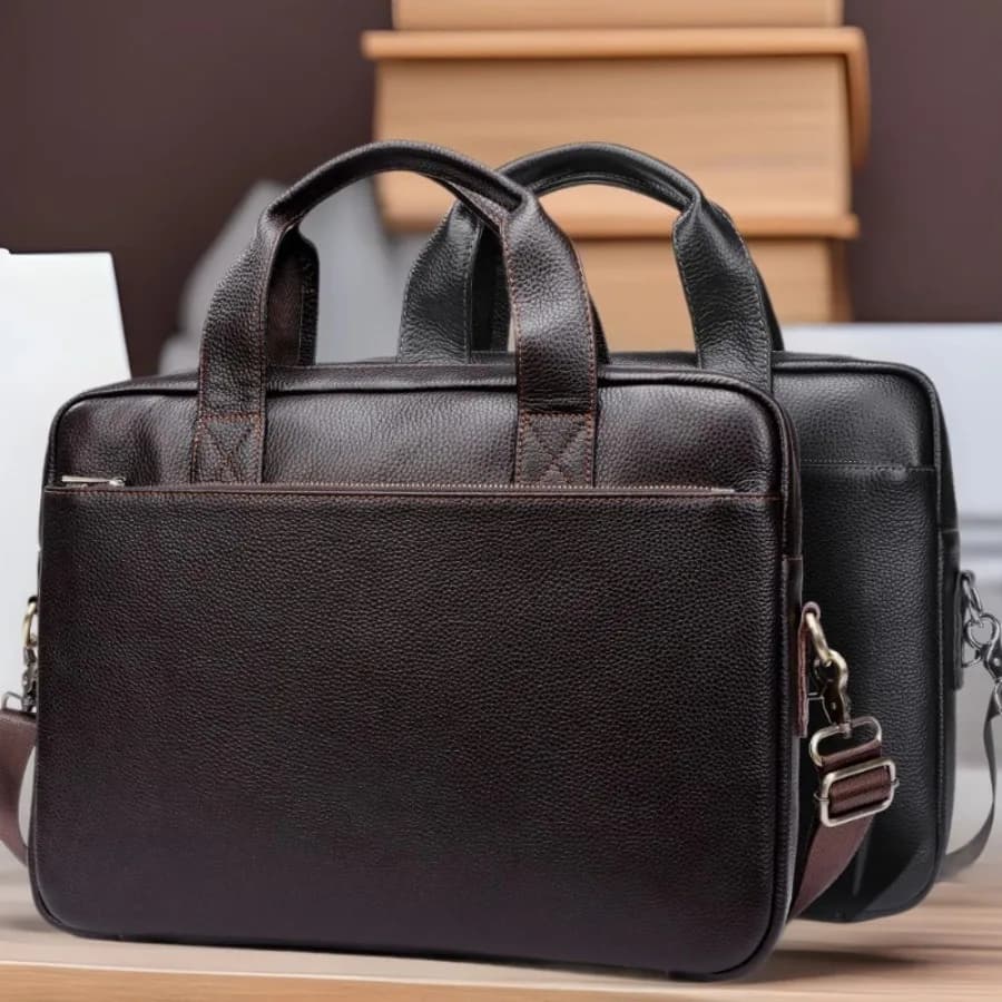 【Nuovo arrivo】Valigetta in vera pelle da uomo, borsa per laptop da lavoro con tracolla staccabile, adatta per notebook da 15,6 pollici, ideale per lavoro e viaggi