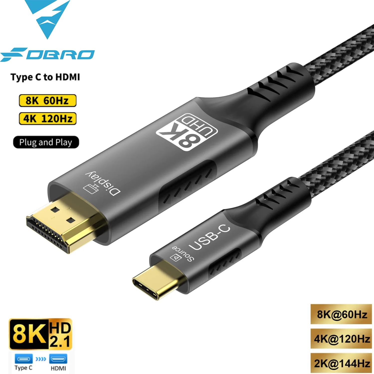 USB C cable to HDMI 8K to 60 Hz 4K to 120 Hz HDTV cable compatible with type C to HDMI for MacBook Air iPad TV Converter USB-C HDMI Adapter
