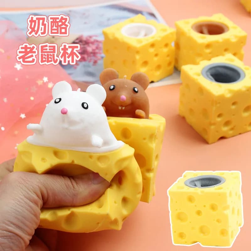 1 pz Divertente Mouse Formaggio Spremere Giocattolo Anti-Stress Nascondere Seek Gioco Agitarsi Sollievo per I Bambini Adulti Alleviare Lo Stress Regalo Novità Figura