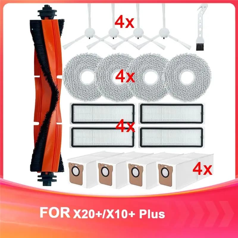 JHD Ricambi per Robot Aspirapolvere Xiaomi X20+ / X20 Plus: Spazzola Principale, Spazzole Laterali, Panno Lavapavimenti, Filtro