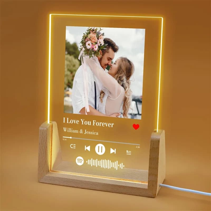 Cornice per foto Spotify personalizzata Immagine di canzone personalizzata Placca acrilica con luce notturna a LED Regalo personalizzato per la sua coppia